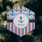 Anchors & Stripes Frosted Glass Ornament - Hexagon (Lifestyle)