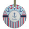 Anchors & Stripes Flat Glass Ornament - Round w/ Name or Text