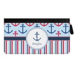 Anchors & Stripes Genuine Leather Ladies Zippered Wallet (Personalized)