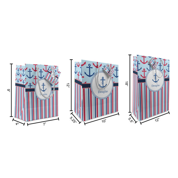 Anchors & Stripes Gift Bags - All Sizes - Dimensions