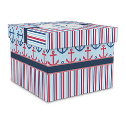 Anchors & Stripes Gift Box with Lid - Canvas Wrapped - Large (Personalized)