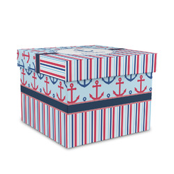 Anchors & Stripes Gift Box with Lid - Canvas Wrapped - Medium (Personalized)