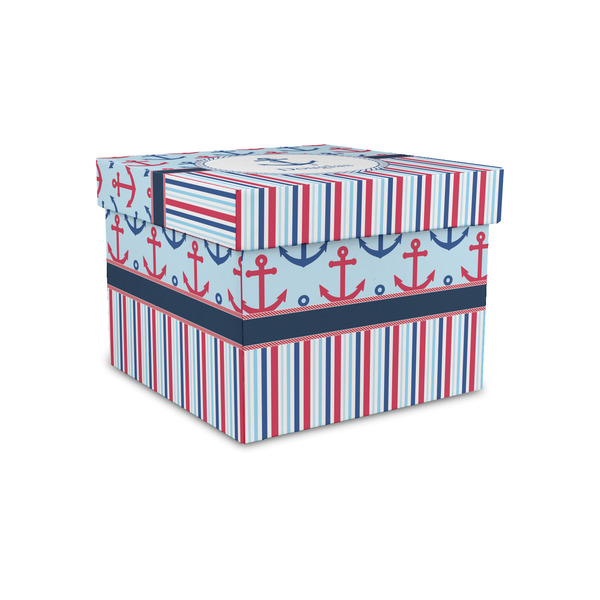 Custom Anchors & Stripes Gift Box with Lid - Canvas Wrapped - Small (Personalized)