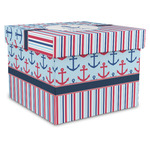 Anchors & Stripes Gift Box with Lid - Canvas Wrapped - X-Large (Personalized)
