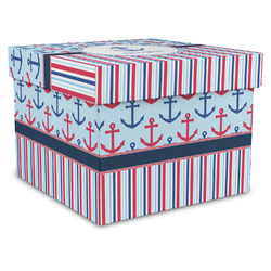 Anchors & Stripes Gift Box with Lid - Canvas Wrapped - X-Large (Personalized)