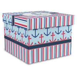Anchors & Stripes Gift Box with Lid - Canvas Wrapped - XX-Large (Personalized)