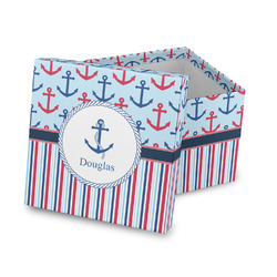 Anchors & Stripes Gift Box with Lid - Canvas Wrapped (Personalized)