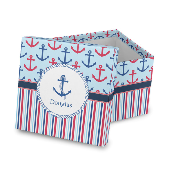 Custom Anchors & Stripes Gift Box with Lid - Canvas Wrapped (Personalized)