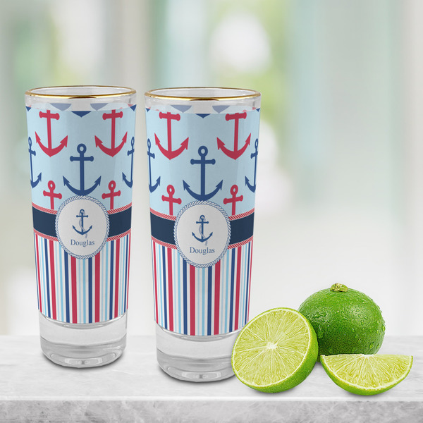 Anchors & Stripes Glass Shot Glass - 2 oz - LIFESTYLE