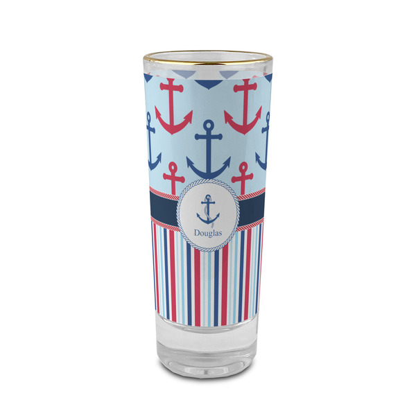 Custom Anchors & Stripes 2 oz Shot Glass -  Glass with Gold Rim - Single (Personalized)