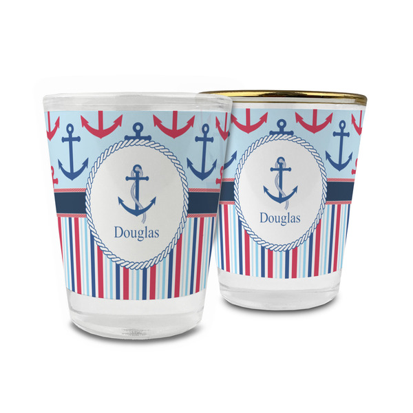 Custom Anchors & Stripes Glass Shot Glass - 1.5 oz (Personalized)