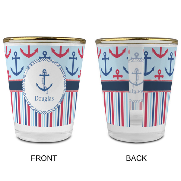 Anchors & Stripes Glass Shot Glass - with gold rim - APPROVAL