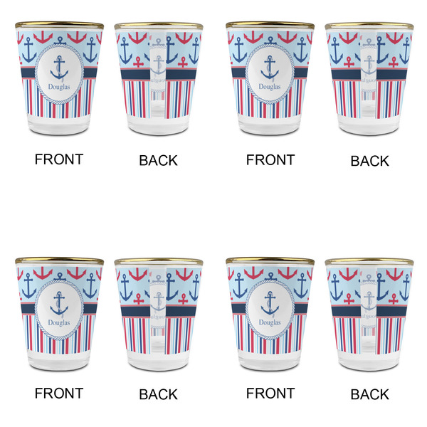 Anchors & Stripes Glass Shot Glass - with gold rim - Set of 4 - APPROVAL