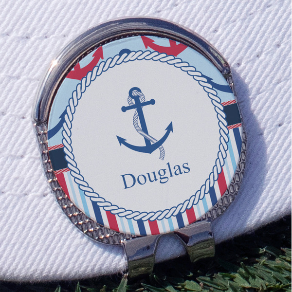 Custom Anchors & Stripes Golf Ball Marker - Hat Clip