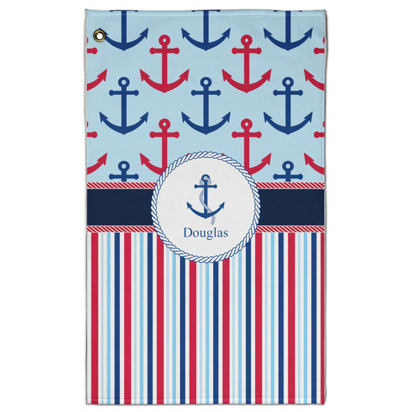 Custom Anchors & Stripes Golf Towel - Poly-Cotton Blend w/ Name or Text