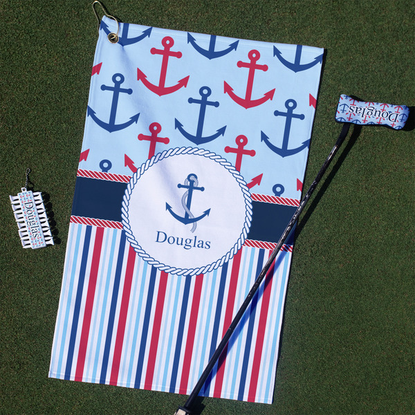 Custom Anchors & Stripes Golf Towel Gift Set (Personalized)