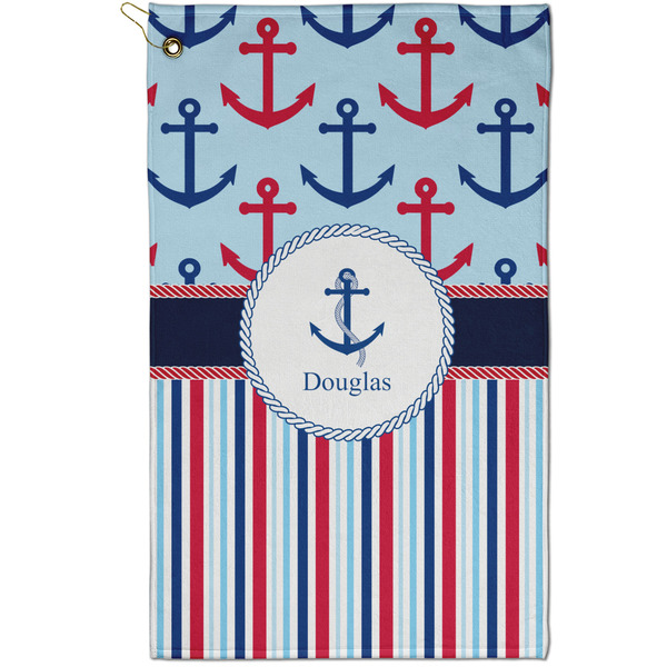 Custom Anchors & Stripes Golf Towel - Poly-Cotton Blend - Small w/ Name or Text