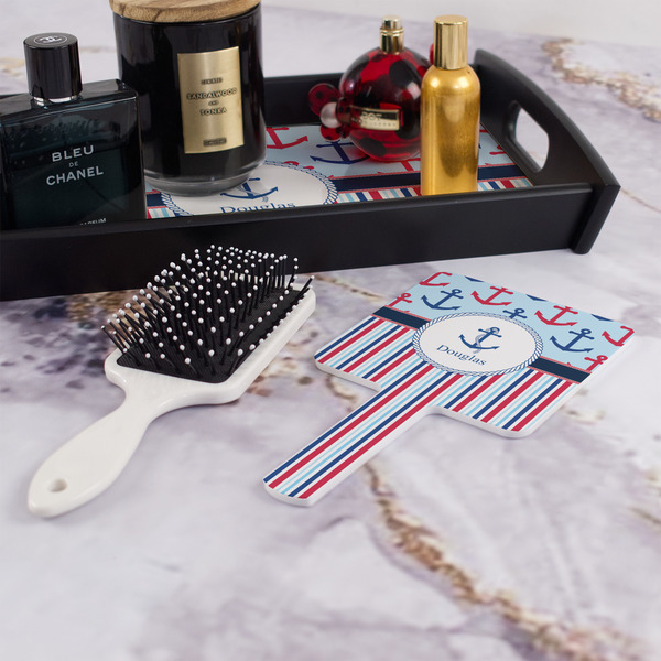 Anchors & Stripes Hand Mirror - With Hair Brush