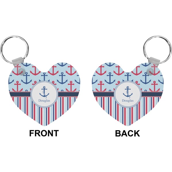 Anchors & Stripes Heart Keychain (Front + Back)