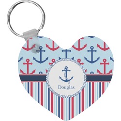 Anchors & Stripes Heart Plastic Keychain w/ Name or Text
