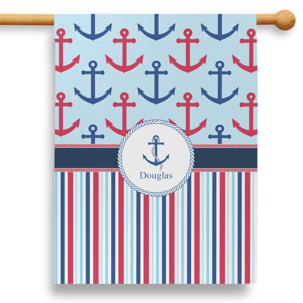 Custom Anchors & Stripes 28" House Flag - Double Sided (Personalized)