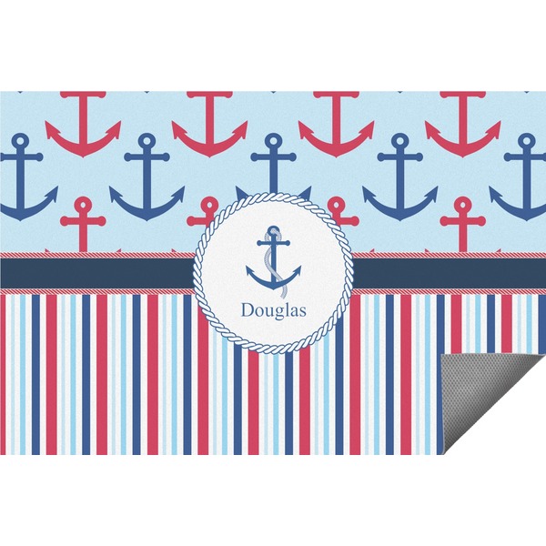 Custom Anchors & Stripes Indoor / Outdoor Rug - 6'x8' w/ Name or Text