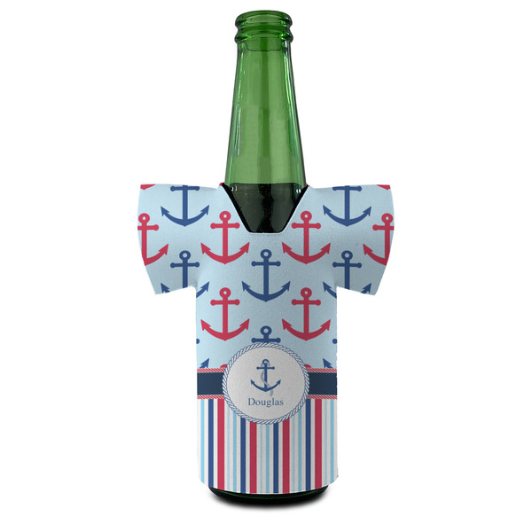 Anchors & Stripes Jersey Bottle Cooler - FRONT (on bottle)