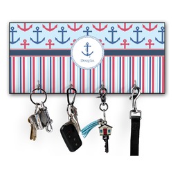 Anchors & Stripes Key Hanger w/ 4 Hooks w/ Graphics and Text