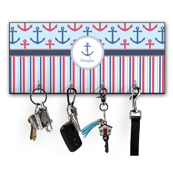 Custom Anchors & Stripes Key Hanger w/ 4 Hooks w/ Graphics and Text