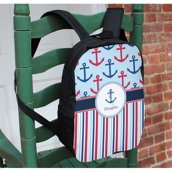 Anchors & Stripes Kids Backpack - In Context