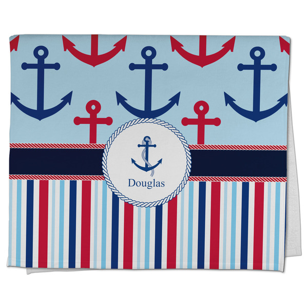 Custom Anchors & Stripes Kitchen Towel - Poly Cotton w/ Name or Text