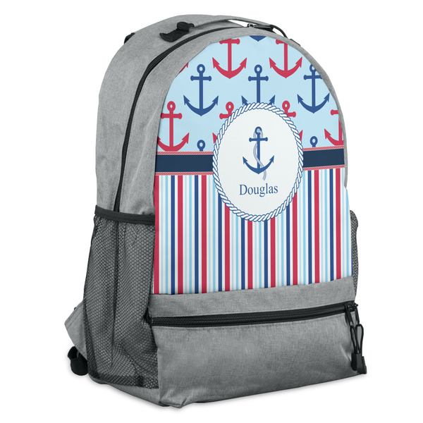 Custom Anchors & Stripes Backpack - Grey (Personalized)