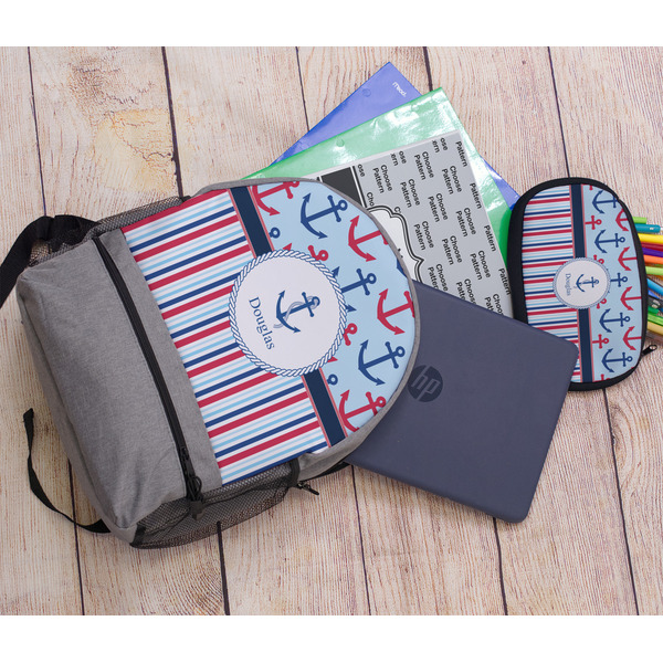 Anchors & Stripes Large Backpack - Gray - With Stuff