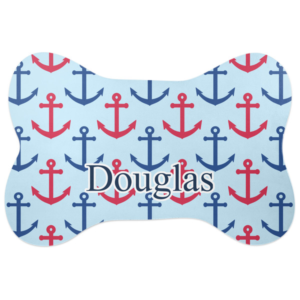 Custom Anchors & Stripes Bone Shaped Dog Food Mat (Large) (Personalized)