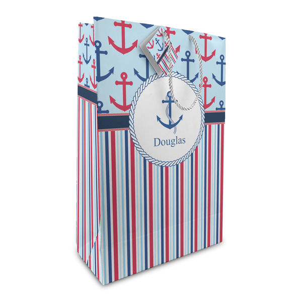 Custom Anchors & Stripes Large Gift Bag (Personalized)