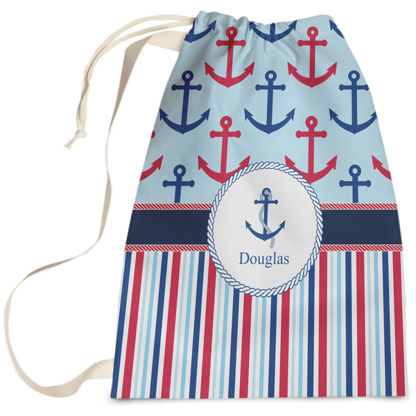 Custom Anchors & Stripes Laundry Bag - Large (Personalized)