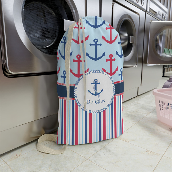 Anchors & Stripes Large Laundry Bag - In Context