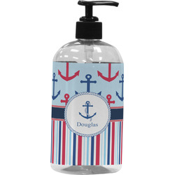 Anchors & Stripes Plastic Soap / Lotion Dispenser (16 oz - Large - Black) (Personalized)