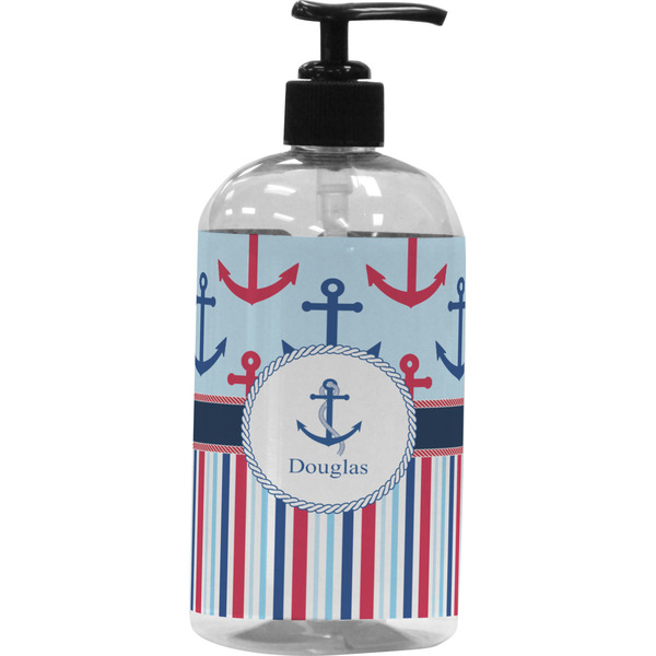 Custom Anchors & Stripes Plastic Soap / Lotion Dispenser (16 oz - Large - Black) (Personalized)