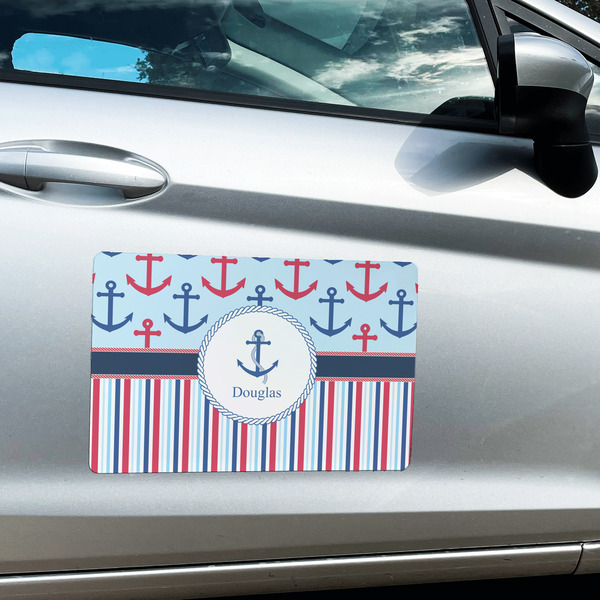 Anchors & Stripes Large Rectangle Car Magnets- In Context