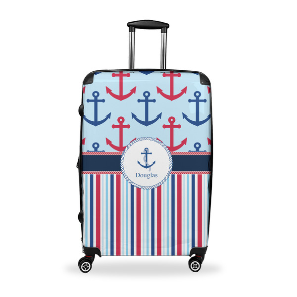 Custom Anchors & Stripes Suitcase - 28" Large - Checked w/ Name or Text