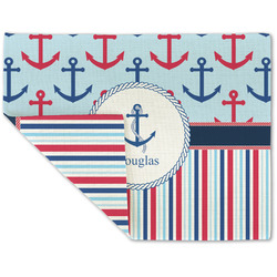 Anchors & Stripes Double-Sided Linen Placemat - Single w/ Name or Text