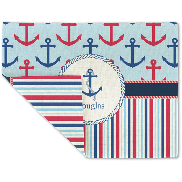 Custom Anchors & Stripes Double-Sided Linen Placemat - Single w/ Name or Text