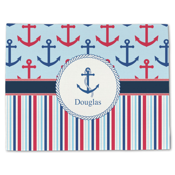 Custom Anchors & Stripes Single-Sided Linen Placemat - Single w/ Name or Text