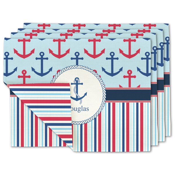 Custom Anchors & Stripes Double-Sided Linen Placemat - Set of 4 w/ Name or Text