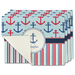Anchors & Stripes Single-Sided Linen Placemat - Set of 4 w/ Name or Text