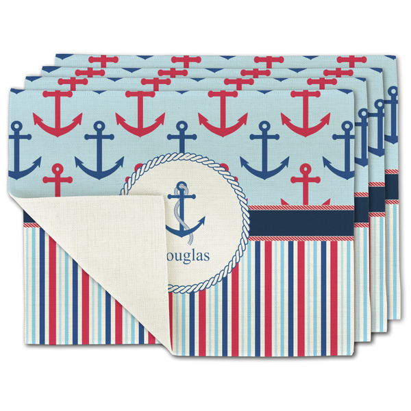 Custom Anchors & Stripes Single-Sided Linen Placemat - Set of 4 w/ Name or Text