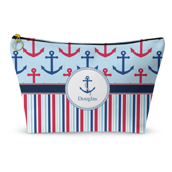 Custom Anchors & Stripes Makeup Bag - Large - 12.5"x7" (Personalized)