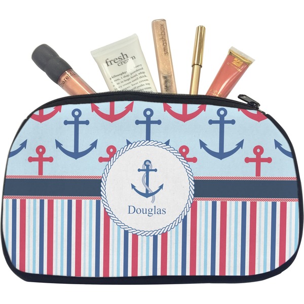 Custom Anchors & Stripes Makeup / Cosmetic Bag - Medium (Personalized)
