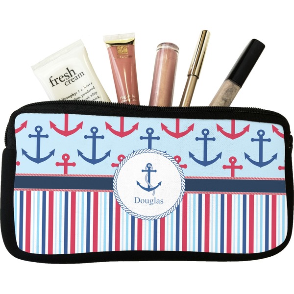 Custom Anchors & Stripes Makeup / Cosmetic Bag - Small (Personalized)